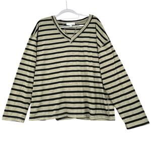 LUUKSE Green & Black Striped V-Neck Long Sleeve T-Shirt Womens Type‎ Size XL